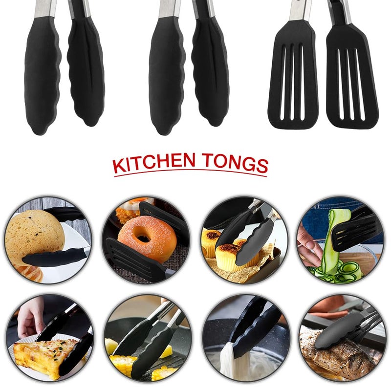 Pharamat 9 Inch Small Kitchen Tongs Set of 3  Silicone Cooking Tongs with Silicone Tips and Stainless Steel Handle  Silicone Tongs for Cooking  Serving - Image 5